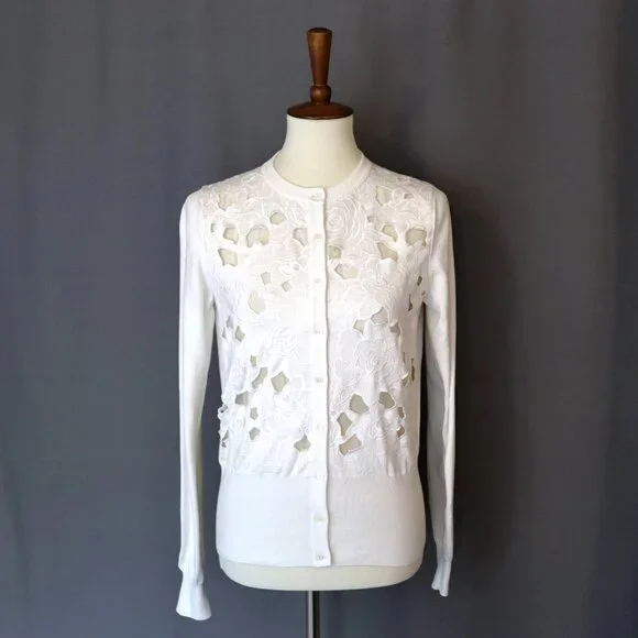 Dolce & Gabbana Small 42 White Cardigan Sweater Floral Knit